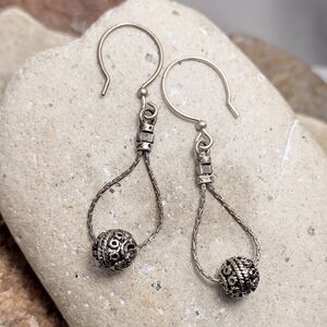 Vintage Silver Bali Bead Dangle Earrings